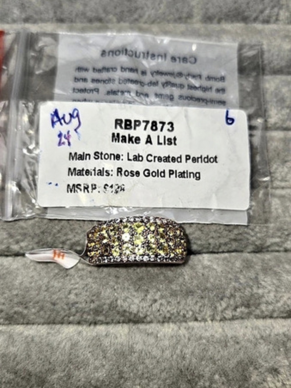 New Size 6 Yellow/Green Peridot Make A List Rose Gold Plated BP Ring RBP7873